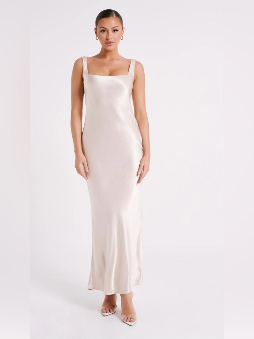 Meshki Ensley Satin Maxi Dress Champagne Formal Gown Xl Nwt
